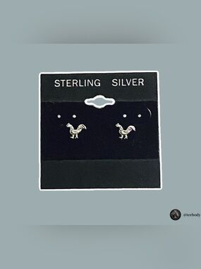 VTG 925 Sterling Silver Rooster Stud Earrings NWT Chicken Farm Animal Posts
